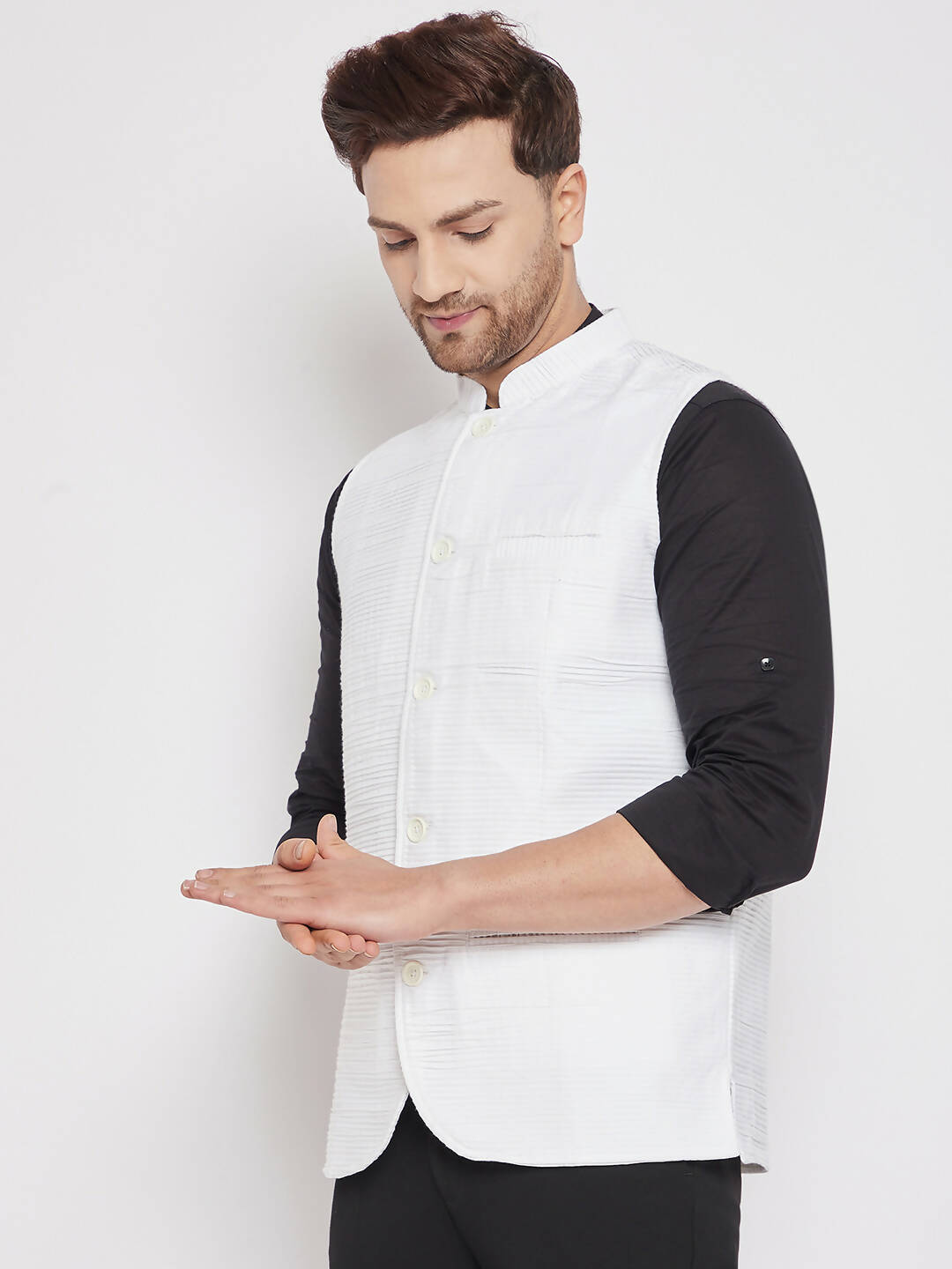 Even Apparels White Cotton Men Woven Nehru Jacket | Swadesiicart