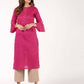 Aniyah Cotton Criss Cross Bell Sleeves Magenta Straight Kurta (AN-144K) - Swadesiicart
