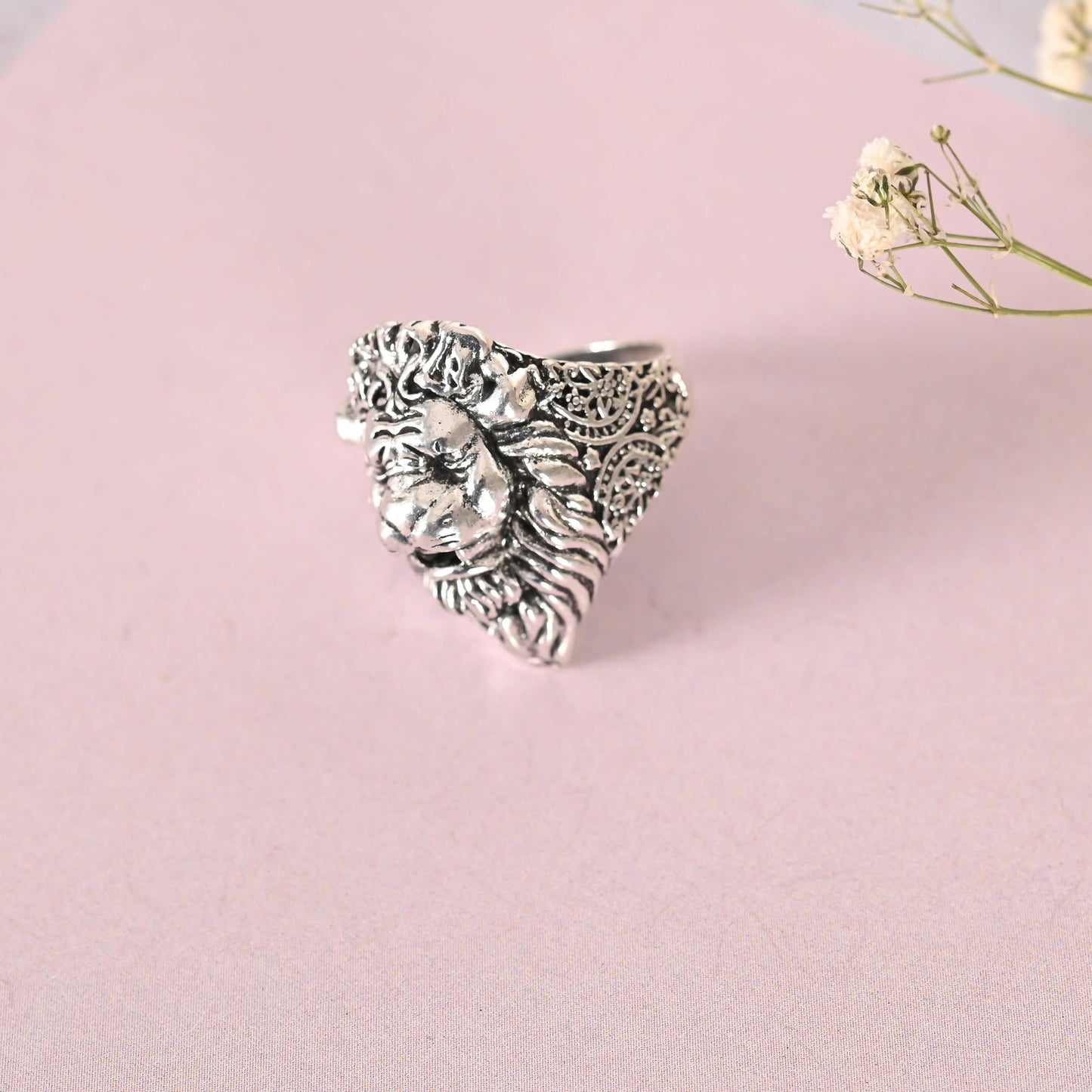 NVR Men Silver-Plated Lion Face Finger Ring | Swadesiicart