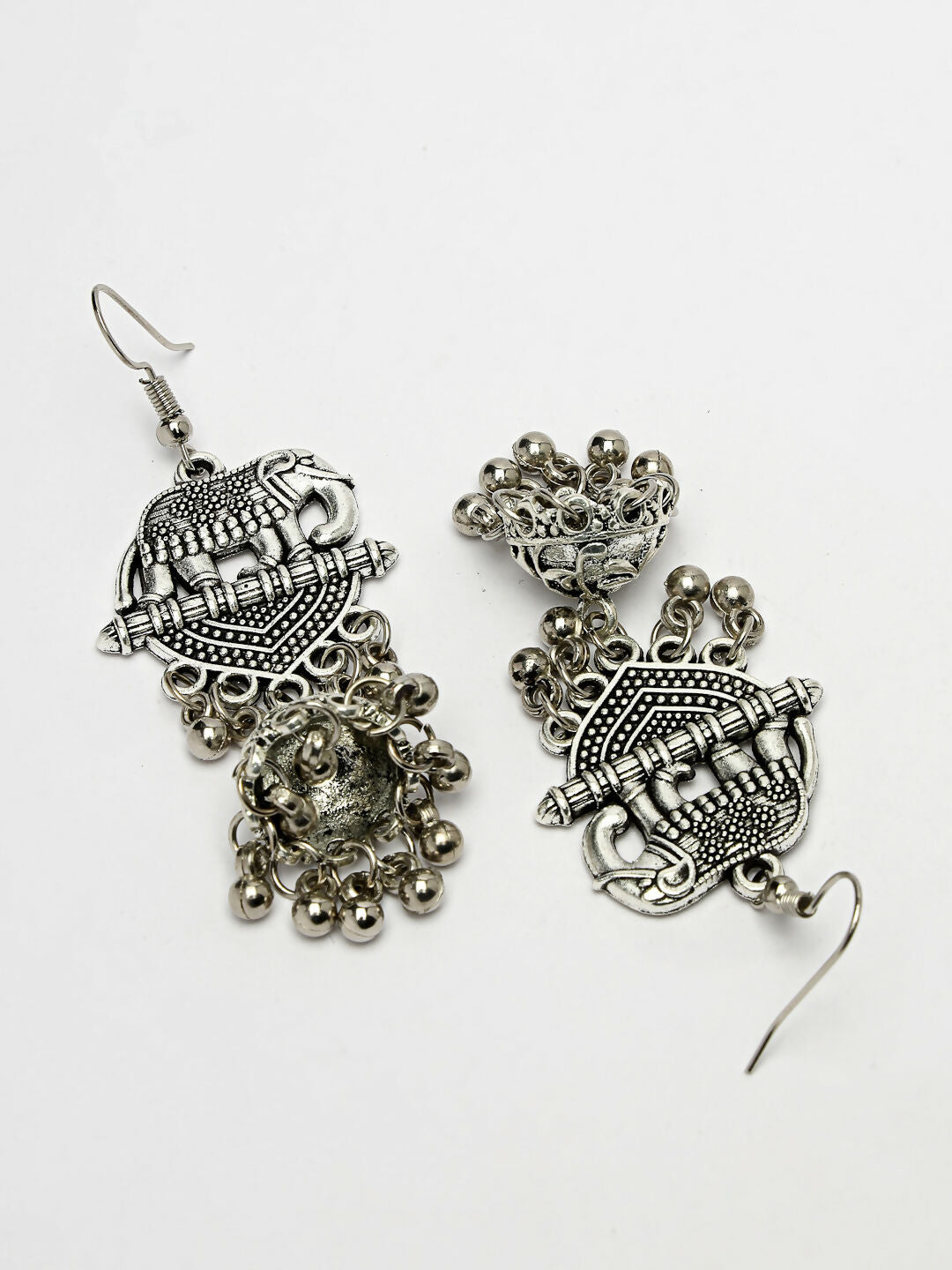 NVR Women's Silver-Toned Elephant Design German Silver Oxidised Dome Shaped Jhumka Earrings | Swadesiicart