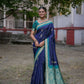 Vishnu Weaves Women's Navy-Blue Soft Silk Zari Woven Saree with Blouse - Swadesiicart