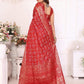 Anaita Red Soft Satin Silk Bandhej Print Saree With Kanchi Zari Weaving Border