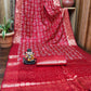 Anaita Red Soft Satin Silk Bandhej Print Saree With Kanchi Zari Weaving Border