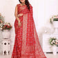 Anaita Red Soft Satin Silk Bandhej Print Saree With Kanchi Zari Weaving Border