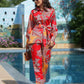 Yufta Red And Yellow Printed Satin Co-Ords - Swadesiicart