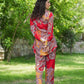 Yufta Red And Yellow Printed Satin Co-Ords - Swadesiicart