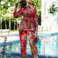 Yufta Red And Yellow Printed Satin Co-Ords - Swadesiicart