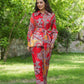 Yufta Red And Yellow Printed Satin Co-Ords - Swadesiicart