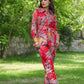 Yufta Red And Yellow Printed Satin Co-Ords - Swadesiicart