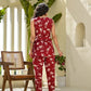 Yufta Red Cotton Floral Print Comes With A Belt Co-Ord Set - Swadesiicart