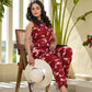 Yufta Red Cotton Floral Print Comes With A Belt Co-Ord Set - Swadesiicart
