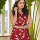 Yufta Red Cotton Floral Print Comes With A Belt Co-Ord Set - Swadesiicart