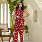 Yufta Red Cotton Floral Print Comes With A Belt Co-Ord Set - Swadesiicart