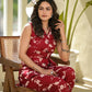 Yufta Red Cotton Floral Print Comes With A Belt Co-Ord Set - Swadesiicart