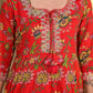 Yufta Red Dori Embroidery Voile Anarkali Kurta With Trousers With Dupatta Set - Swadesiicart