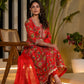 Yufta Red Dori Embroidery Voile Anarkali Kurta With Trousers With Dupatta Set - Swadesiicart