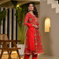 Yufta Red Dori Embroidery Voile Anarkali Kurta With Trousers With Dupatta Set - Swadesiicart