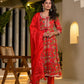 Yufta Red Dori Embroidery Voile Anarkali Kurta With Trousers With Dupatta Set - Swadesiicart