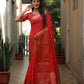Lorenvalley Premium Pure Handmade Bandhej Kanjivaram silk saree with Zari Weaving Rich Pallu saree - Red - Swadesiicart