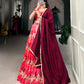 Lorenvalley Red Tussar Silk Printed Lehenga Choli | Swadesiicart
