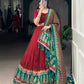 Lorenvalley Fashion Red Tasar Silk Print with Foil Work and Real Mirror Gamthi Work with Lace Touch Up Lehenga Choli with Dupatta | Swadesiicart