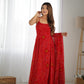 Lorenvalley Fashion Red Soft Chiffon Bandhej Fabric Print Fully Flair Anarkali With Pant Dupatta Set - Swadesiicart