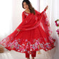 Lorenvalley Fashion Red Soft Organza Silk With Floral Print Fully Flared Anarkali Pant With Dupatta Set - Swadesiicart