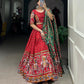 Lorenvalley Dola Silk Red Patola Print With Gamthi Work Lace Border Lehenga Choli with Dupatta | Swadesiicart