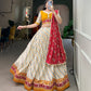Lorenvalley White And Red Pure Cotton Leheriya With Patola Print Lehenga Choli With Dupatta | Swadesiicart