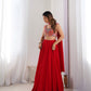 Lorenvalley Red Faux Georgette Stitched Lehenga Embroidery Blouse with Dupatta | Swadesiicart