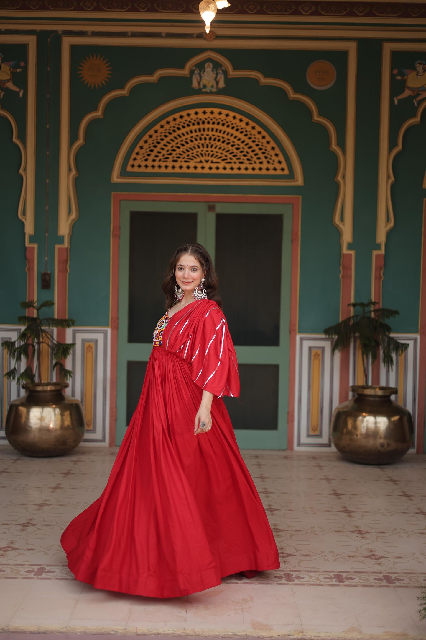 Lorenvalley Red Rayon Fabric with Designer Lace Gown | Swadesiicart