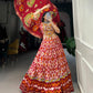 Lorenvalley Red Tussar Silk Patola Print With Foil Work And Original Mirror Gamthi Lace Lehenga Choli with Dupatta | Swadesiicart