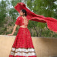 Lorenvalley Red Pure Rayon with Foil Printed With Gota Patti And Paper Mirror Work Lehenga Choli | Swadesiicart