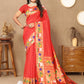 Lorenvalley Fashion Red Soft Paithani Silk Woven Design Rich Zari Meenakari Weaving Saree - Swadesiicart