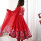 Lorenvalley Fashion Red Soft Organza Silk With Floral Print Fully Flared Anarkali Pant With Dupatta Set - Swadesiicart