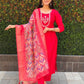 Lorenvalley Fashion Red Roman Silk Hand Work Kurta Pant with Dupatta | Swadesiicart