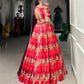 Lorenvalley Red Tussar Silk Printed Lehenga Choli | Swadesiicart
