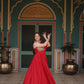 Lorenvalley Red Rayon Fabric with Designer Lace Gown | Swadesiicart