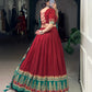 Lorenvalley Fashion Red Tasar Silk Print with Foil Work and Real Mirror Gamthi Work with Lace Touch Up Lehenga Choli with Dupatta | Swadesiicart