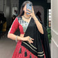 Lorenvalley Red Rayon with Bandhej And Ajarakh Print With Embossed Design Gota Lace Touch up Lehenga Choli | Swadesiicart