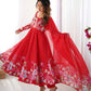 Lorenvalley Fashion Red Soft Organza Silk With Floral Print Fully Flared Anarkali Pant With Dupatta Set - Swadesiicart