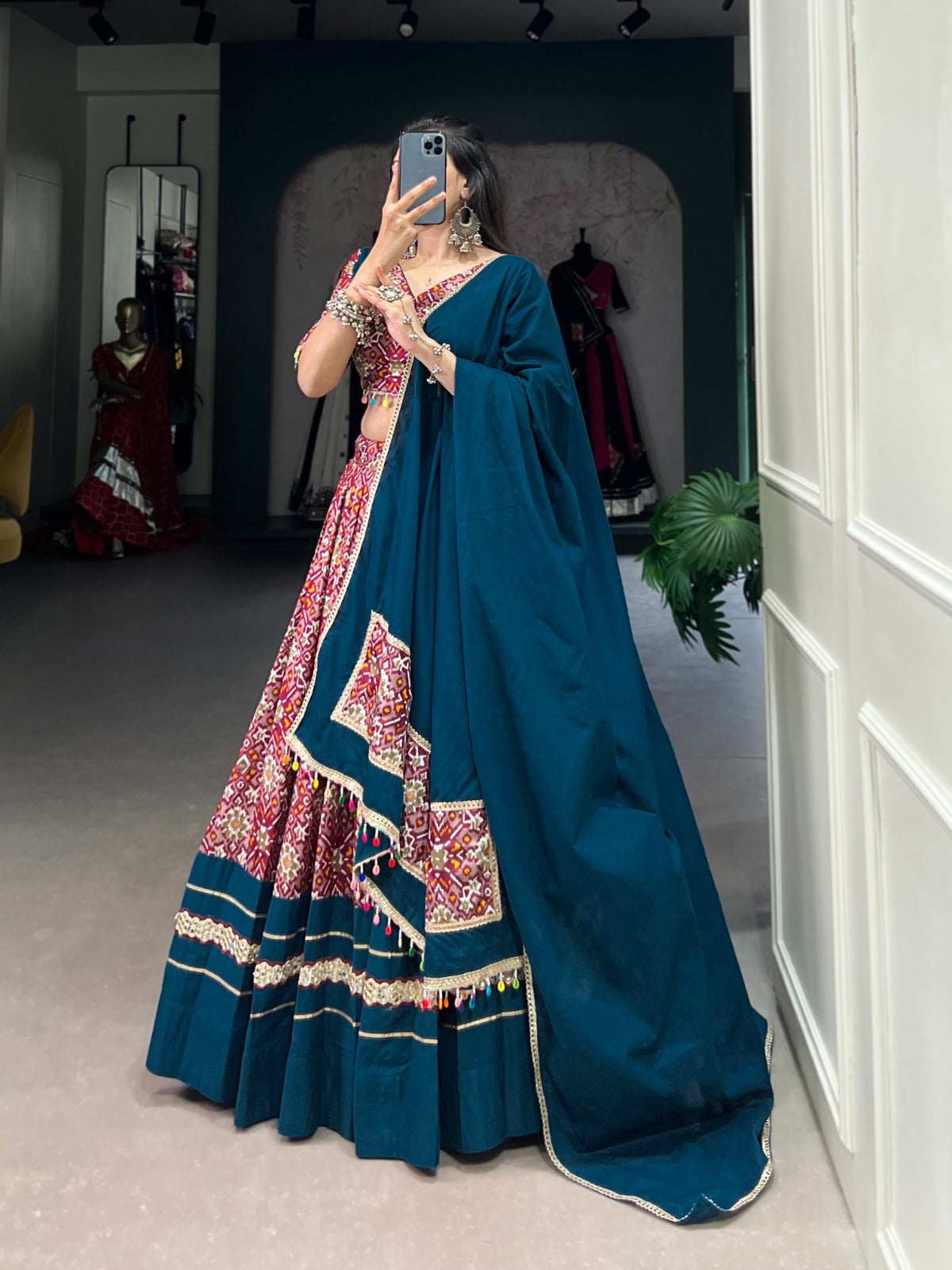 Lorenvalley Red Dola Silk and Rayon with Printed With Foil Work And Lace Touch Up Lehenga Choli | Swadesiicart