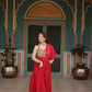 Lorenvalley Red Rayon Fabric with Designer Lace Gown | Swadesiicart