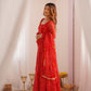 Lorenvalley Women Soft Lightweight Chiffon Bandhej Print Fabric Anarkali Kurta Pant With Dupatta Set - Swadesiicart