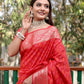 Lorenvalley Premium Bandhej Patola Silk Sarees with kanchi Borders and Contrast Zari Weaving borders Saree - Red - Swadesiicart