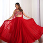 Lorenvalley Red Faux Georgette Stitched Lehenga Embroidery Blouse with Dupatta | Swadesiicart