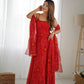 Lorenvalley Fashion Red Soft Chiffon Bandhej Fabric Print Fully Flair Anarkali With Pant Dupatta Set - Swadesiicart