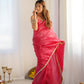 Lorenvalley Ready to wear Crush Tissue Silk Fabric Fancy Boarder Premium Lace Work Predrapped Saree - Red | Swadesiicart