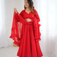 Lorenvalley Fashion Red Faux Georgette Lukhnowi Sequence Work Anarkali Kurta Pant With Dupatta Set - Swadesiicart