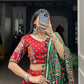 Lorenvalley Dola Silk Red Patola Print With Gamthi Work Lace Border Lehenga Choli with Dupatta | Swadesiicart